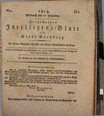 Allgemeines Intelligenz-Blatt der Stadt Nürnberg Mittwoch 22. Dezember 1819