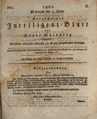 Allgemeines Intelligenz-Blatt der Stadt Nürnberg Mittwoch 5. Januar 1820