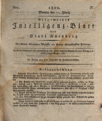 Allgemeines Intelligenz-Blatt der Stadt Nürnberg Montag 10. Januar 1820