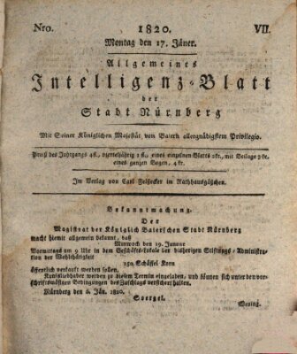 Allgemeines Intelligenz-Blatt der Stadt Nürnberg Montag 17. Januar 1820