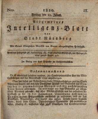 Allgemeines Intelligenz-Blatt der Stadt Nürnberg Freitag 21. Januar 1820