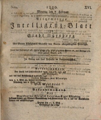 Allgemeines Intelligenz-Blatt der Stadt Nürnberg Montag 7. Februar 1820