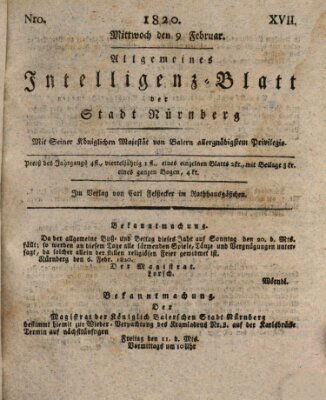 Allgemeines Intelligenz-Blatt der Stadt Nürnberg Mittwoch 9. Februar 1820