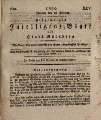 Allgemeines Intelligenz-Blatt der Stadt Nürnberg Montag 28. Februar 1820