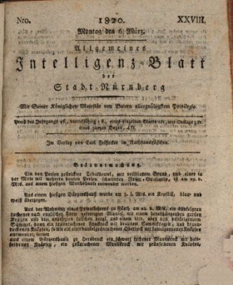 Allgemeines Intelligenz-Blatt der Stadt Nürnberg Montag 6. März 1820