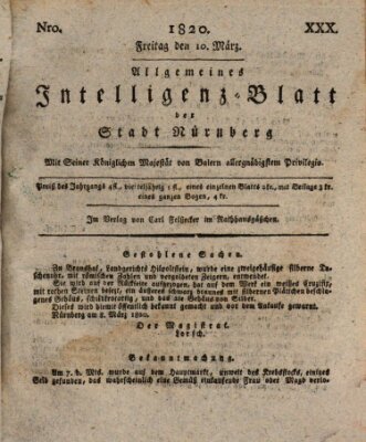 Allgemeines Intelligenz-Blatt der Stadt Nürnberg Freitag 10. März 1820