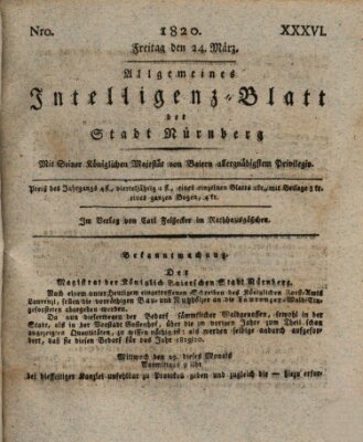 Allgemeines Intelligenz-Blatt der Stadt Nürnberg Freitag 24. März 1820