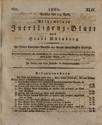 Allgemeines Intelligenz-Blatt der Stadt Nürnberg Freitag 14. April 1820