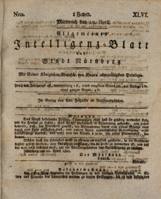 Allgemeines Intelligenz-Blatt der Stadt Nürnberg Mittwoch 19. April 1820