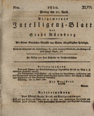 Allgemeines Intelligenz-Blatt der Stadt Nürnberg Freitag 21. April 1820