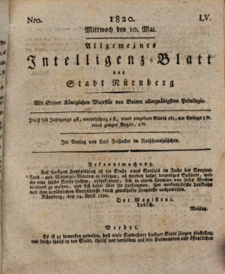 Allgemeines Intelligenz-Blatt der Stadt Nürnberg Mittwoch 10. Mai 1820