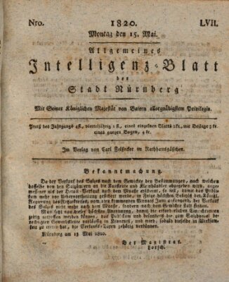 Allgemeines Intelligenz-Blatt der Stadt Nürnberg Montag 15. Mai 1820