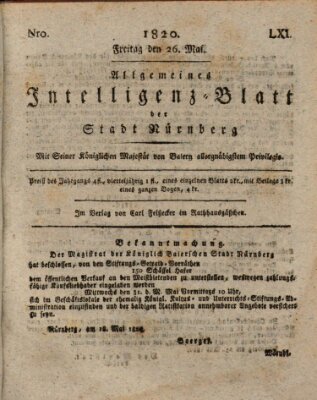 Allgemeines Intelligenz-Blatt der Stadt Nürnberg Freitag 26. Mai 1820