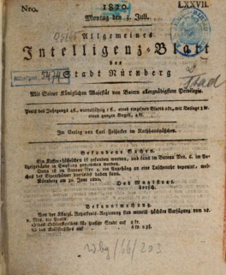 Allgemeines Intelligenz-Blatt der Stadt Nürnberg Montag 3. Juli 1820