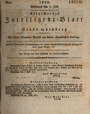 Allgemeines Intelligenz-Blatt der Stadt Nürnberg Mittwoch 5. Juli 1820