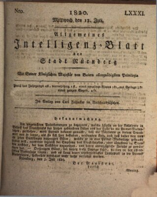 Allgemeines Intelligenz-Blatt der Stadt Nürnberg Mittwoch 12. Juli 1820
