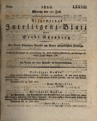 Allgemeines Intelligenz-Blatt der Stadt Nürnberg Montag 17. Juli 1820