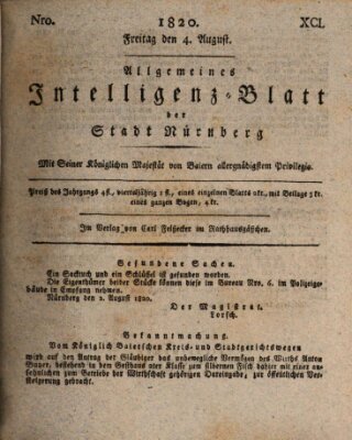 Allgemeines Intelligenz-Blatt der Stadt Nürnberg Freitag 4. August 1820