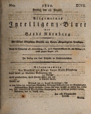 Allgemeines Intelligenz-Blatt der Stadt Nürnberg Freitag 18. August 1820