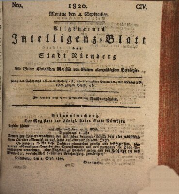 Allgemeines Intelligenz-Blatt der Stadt Nürnberg Montag 4. September 1820