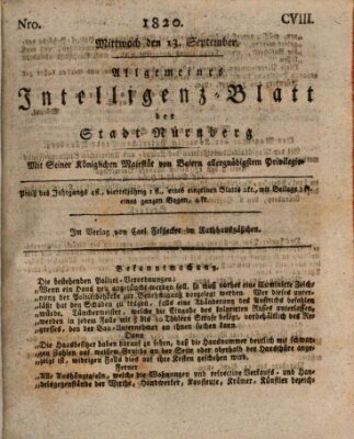 Allgemeines Intelligenz-Blatt der Stadt Nürnberg Mittwoch 13. September 1820