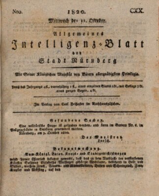 Allgemeines Intelligenz-Blatt der Stadt Nürnberg Mittwoch 11. Oktober 1820