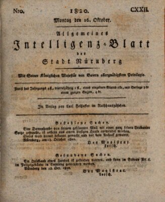 Allgemeines Intelligenz-Blatt der Stadt Nürnberg Montag 16. Oktober 1820