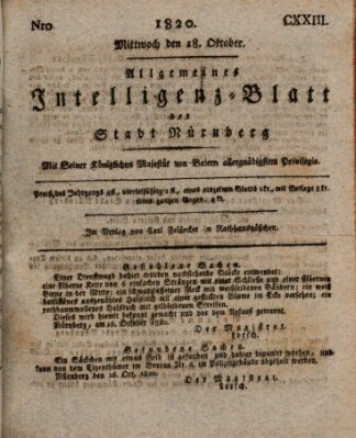 Allgemeines Intelligenz-Blatt der Stadt Nürnberg Mittwoch 18. Oktober 1820