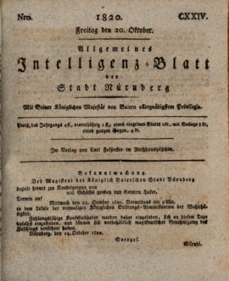 Allgemeines Intelligenz-Blatt der Stadt Nürnberg Freitag 20. Oktober 1820