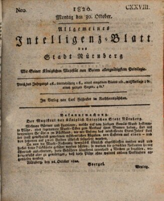 Allgemeines Intelligenz-Blatt der Stadt Nürnberg Montag 30. Oktober 1820