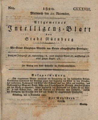 Allgemeines Intelligenz-Blatt der Stadt Nürnberg Mittwoch 22. November 1820