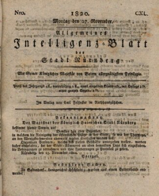 Allgemeines Intelligenz-Blatt der Stadt Nürnberg Montag 27. November 1820