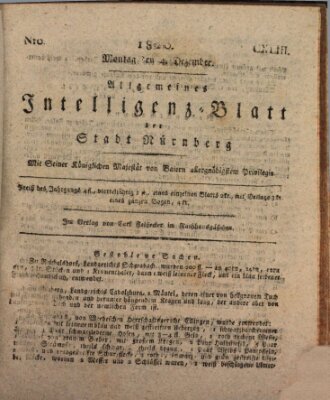 Allgemeines Intelligenz-Blatt der Stadt Nürnberg Montag 4. Dezember 1820