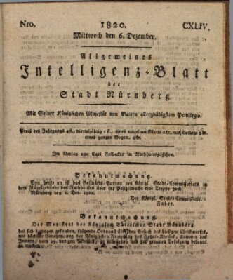 Allgemeines Intelligenz-Blatt der Stadt Nürnberg Mittwoch 6. Dezember 1820