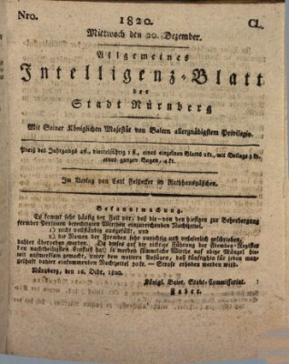 Allgemeines Intelligenz-Blatt der Stadt Nürnberg Mittwoch 20. Dezember 1820