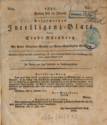 Allgemeines Intelligenz-Blatt der Stadt Nürnberg Freitag 19. Januar 1821