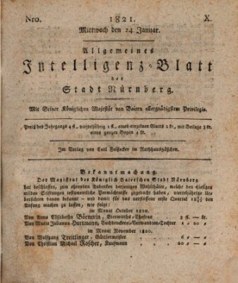 Allgemeines Intelligenz-Blatt der Stadt Nürnberg Mittwoch 24. Januar 1821