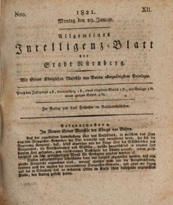 Allgemeines Intelligenz-Blatt der Stadt Nürnberg Montag 29. Januar 1821