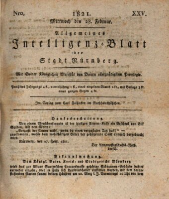 Allgemeines Intelligenz-Blatt der Stadt Nürnberg Mittwoch 28. Februar 1821