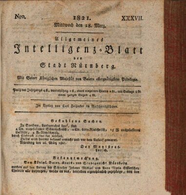 Allgemeines Intelligenz-Blatt der Stadt Nürnberg Mittwoch 28. März 1821