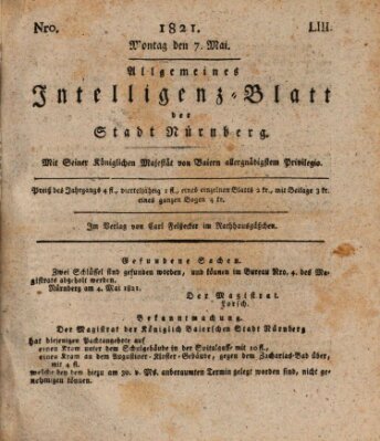 Allgemeines Intelligenz-Blatt der Stadt Nürnberg Montag 7. Mai 1821