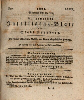 Allgemeines Intelligenz-Blatt der Stadt Nürnberg Mittwoch 11. Juli 1821