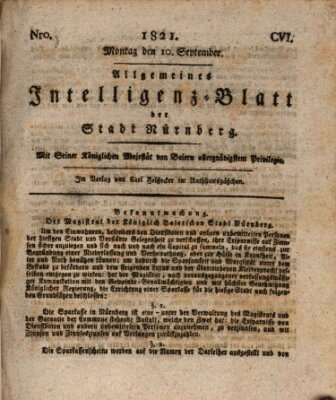 Allgemeines Intelligenz-Blatt der Stadt Nürnberg Montag 10. September 1821