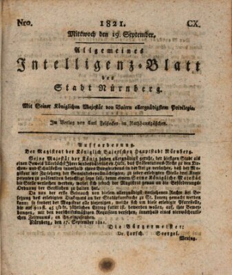 Allgemeines Intelligenz-Blatt der Stadt Nürnberg Mittwoch 19. September 1821