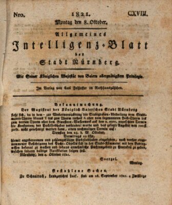 Allgemeines Intelligenz-Blatt der Stadt Nürnberg Montag 8. Oktober 1821