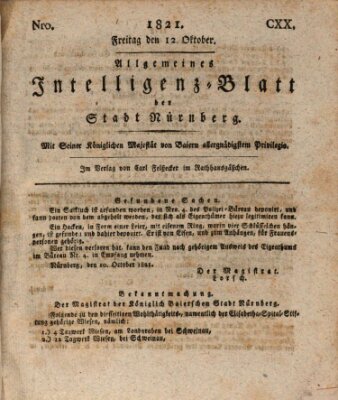 Allgemeines Intelligenz-Blatt der Stadt Nürnberg Freitag 12. Oktober 1821