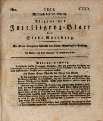 Allgemeines Intelligenz-Blatt der Stadt Nürnberg Mittwoch 17. Oktober 1821