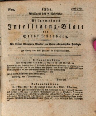 Allgemeines Intelligenz-Blatt der Stadt Nürnberg Mittwoch 7. November 1821