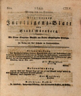 Allgemeines Intelligenz-Blatt der Stadt Nürnberg Montag 10. Dezember 1821