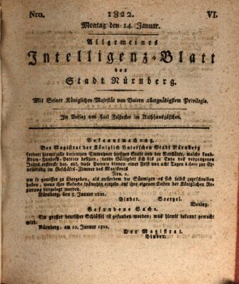 Allgemeines Intelligenz-Blatt der Stadt Nürnberg Montag 14. Januar 1822